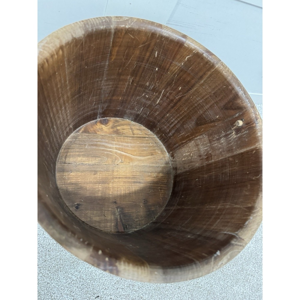 Antique PRIMITIVE Vintage Wooden Bucket w/ Swing Handle 2 Metal Bands Christmas - Picture 5 of 8